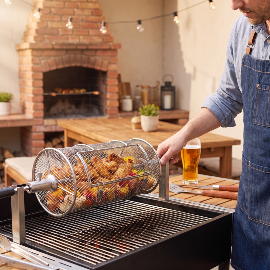 Stainless Steel Rotisserie Basket for Gas Grills – Universal Fit