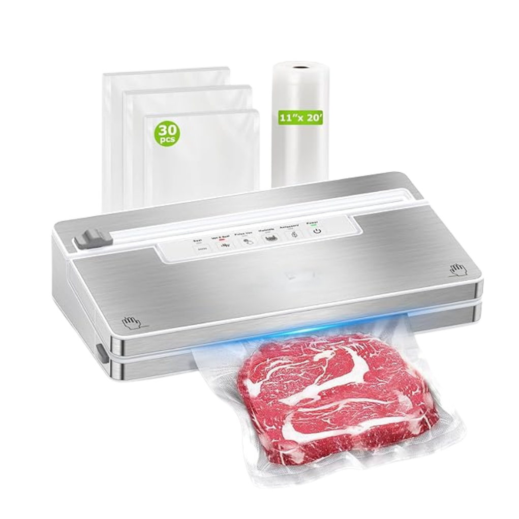 Stainless Steel Vacuum Sealing Device with Bags, Roll, and Cutter