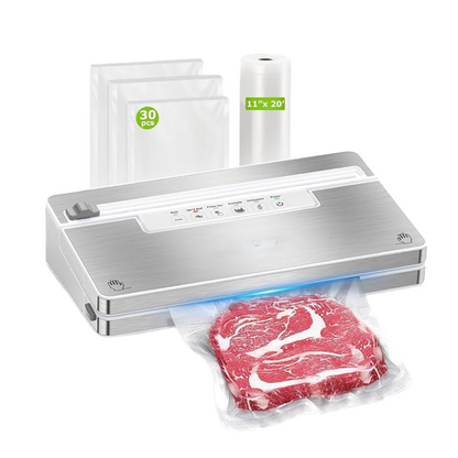 Stainless Steel Vacuum Sealing Device with Bags, Roll, and Cutter