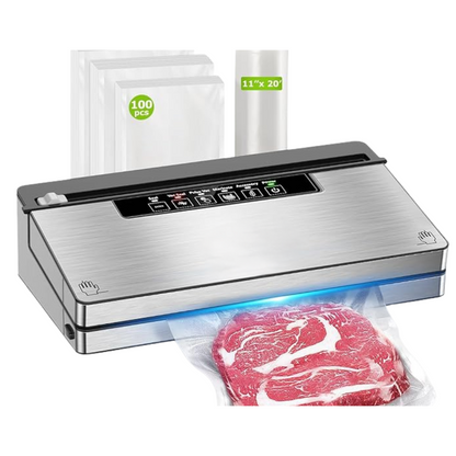 Stainless Steel Vacuum Sealing Device with Bags, Roll, and Cutter
