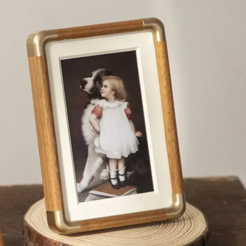 Classic Wood and Brass Photo Frame for Elegant Display