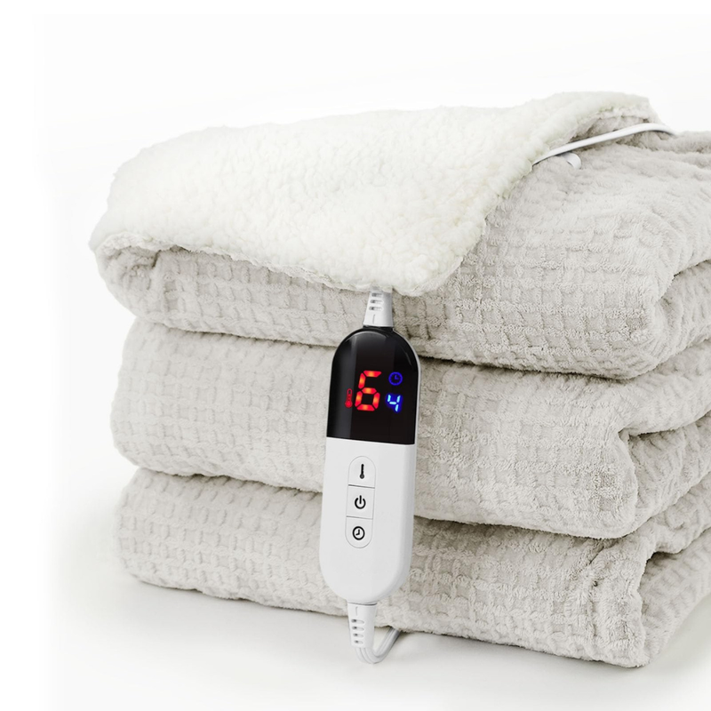 Electric Heating Blanket with Waffle Texture, 6 Settings, Digital Control & Auto Shutoff