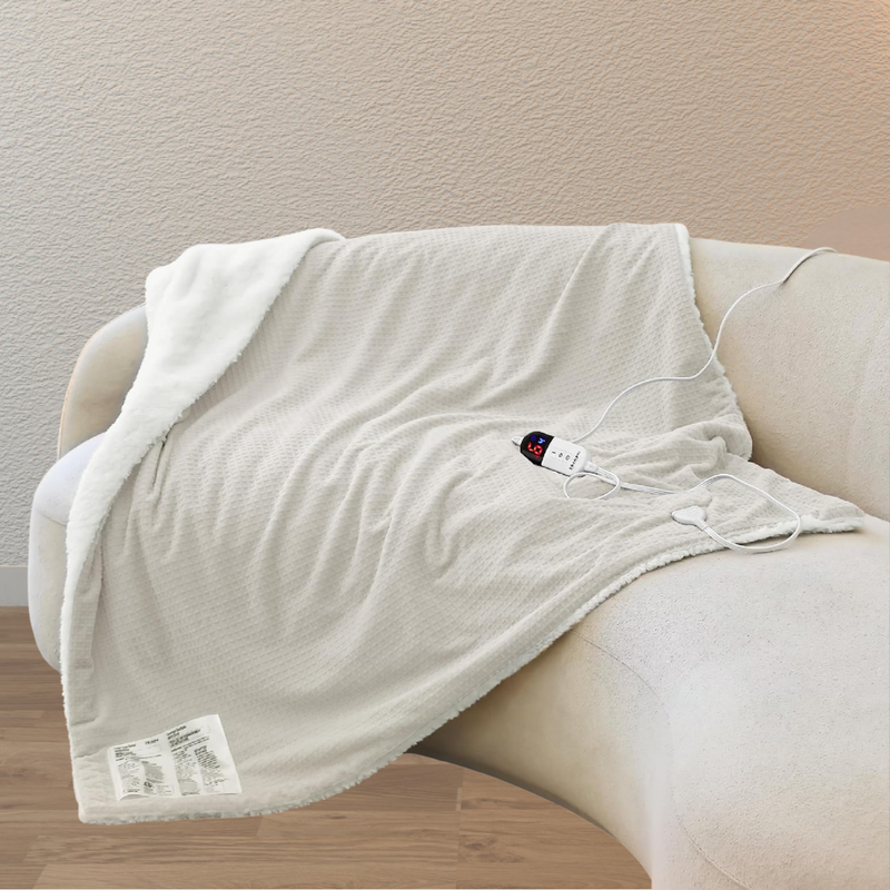 Electric Heating Blanket with Waffle Texture, 6 Settings, Digital Control & Auto Shutoff