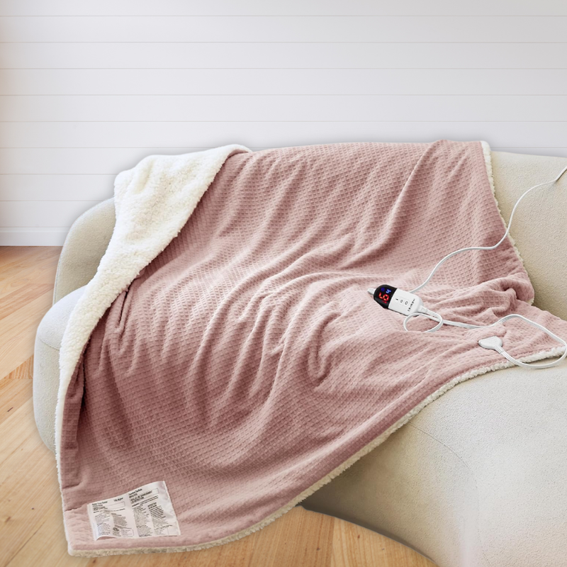 Electric Heating Blanket with Waffle Texture, 6 Settings, Digital Control & Auto Shutoff