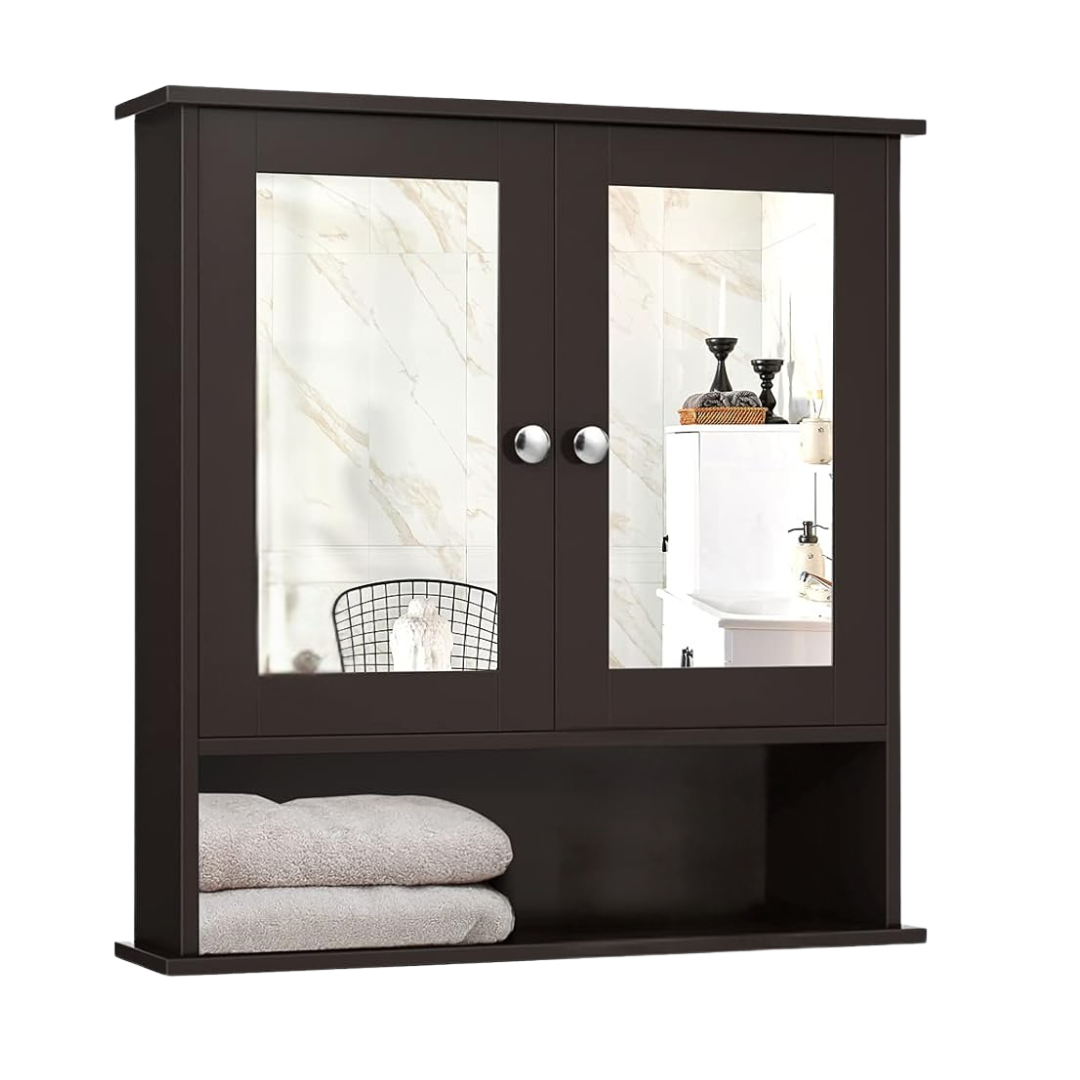 Bathroom Cabinet with Dual Mirrors and Three-Tier Storage – Wall Mounted
