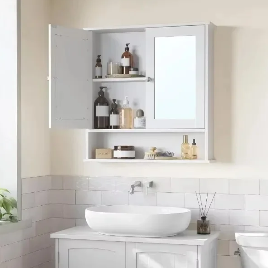 Bathroom Cabinet with Dual Mirrors and Three-Tier Storage – Wall Mounted