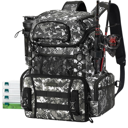Fishing Backpack with Rod Holders and 4 Tackle Storage Boxes - Water-Resistant