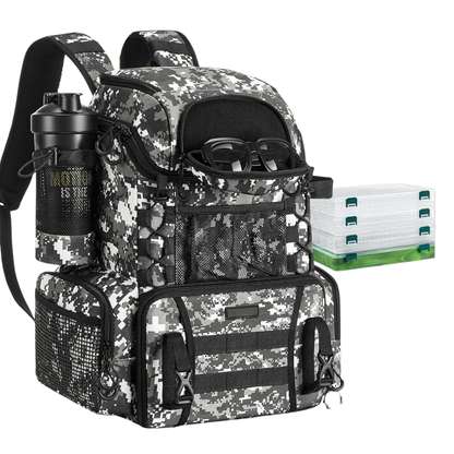 Fishing Backpack with Rod Holders and 4 Tackle Storage Boxes - Water-Resistant