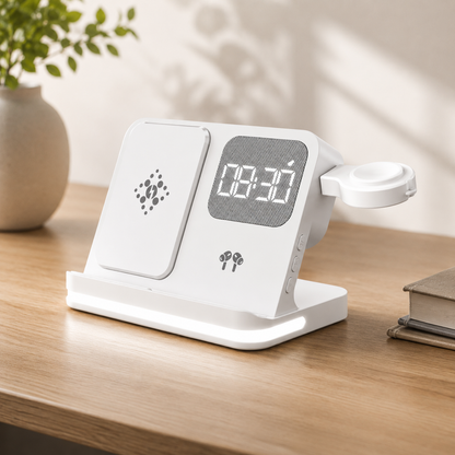 Wireless Charging Station with LED Clock – 6 Functions