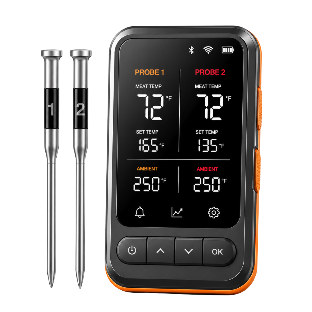 Bluetooth and WiFi Meat Thermometer with Dual Probes and Stand
