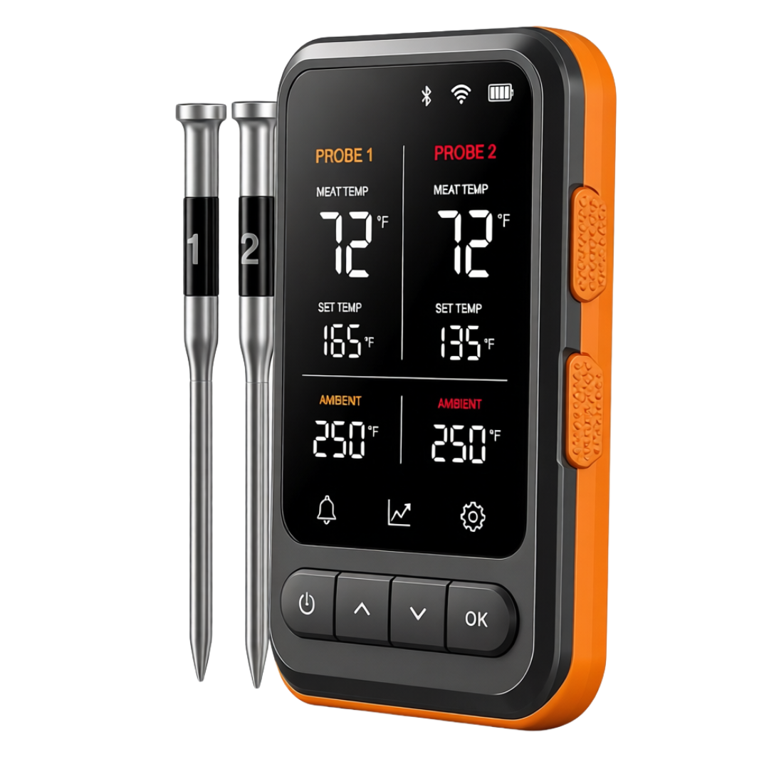 Bluetooth and WiFi Meat Thermometer with Dual Probes and Stand