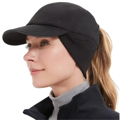 Ponytail Hat for Women with Fleece, Ear Warmer, and Reflective Details