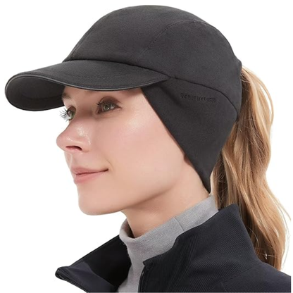 Ponytail Hat for Women with Fleece, Ear Warmer, and Reflective Details