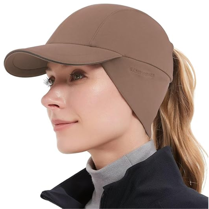 Ponytail Hat for Women with Fleece, Ear Warmer, and Reflective Details