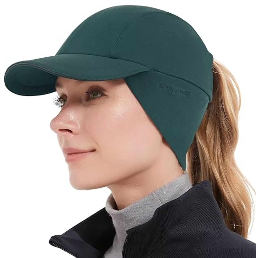 Ponytail Hat for Women with Fleece, Ear Warmer, and Reflective Details