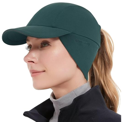 Ponytail Hat for Women with Fleece, Ear Warmer, and Reflective Details