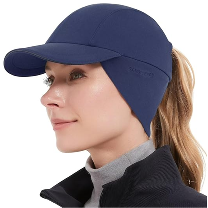 Ponytail Hat for Women with Fleece, Ear Warmer, and Reflective Details