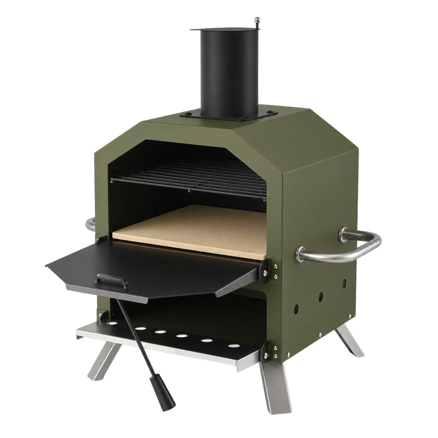 Dual-Level Cooking Outdoor Pizza Oven with Stone for Wood Fire