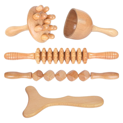 5-in-1 Wooden Massage Tool Set for Comprehensive Body Therapy