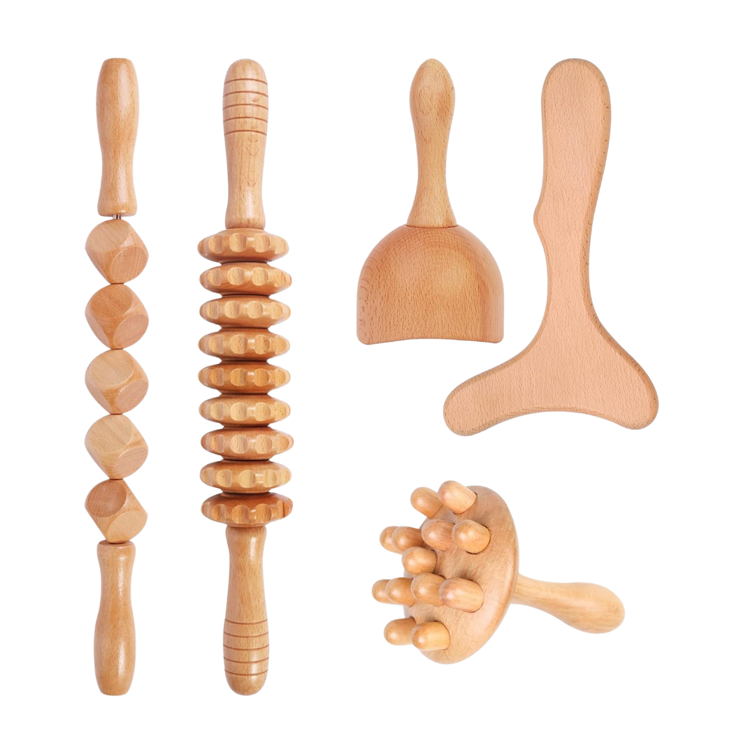 5-in-1 Wooden Massage Tool Set for Comprehensive Body Therapy